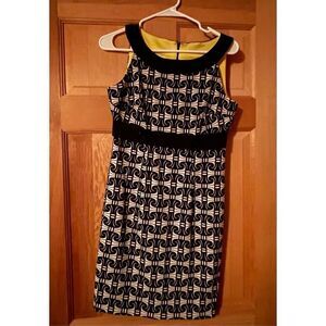 London Times Black/White Geometric Print Dress Size 4